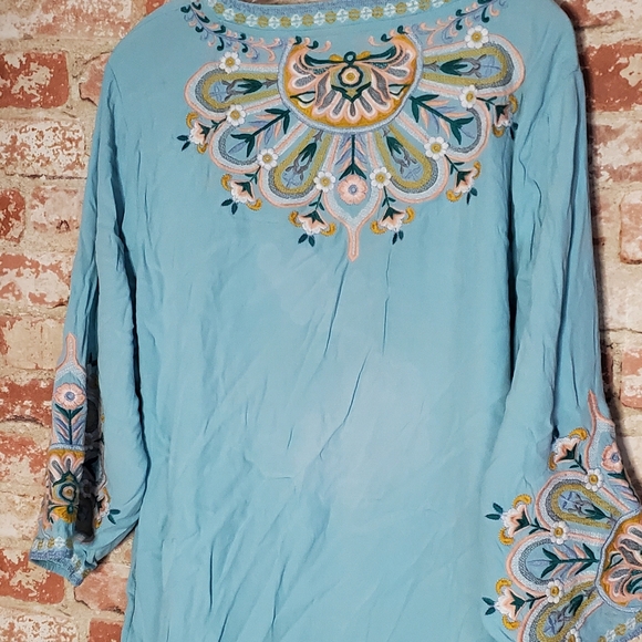 Soft Surroundings Turquoise River Island Embroidered Tunic - Picture 7 of 11